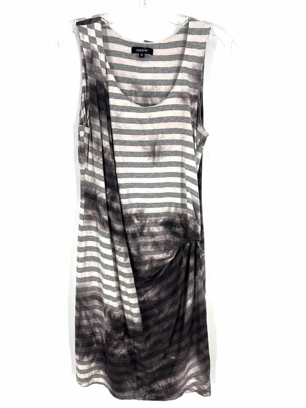 Drew Size S Gray/White Stripe Ruched Designer Dress